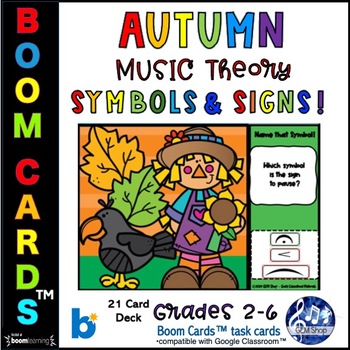 Preview of Autumn Boom Cards™ MUSIC FALL Scarecrow Signs Symbols Theory Assessment