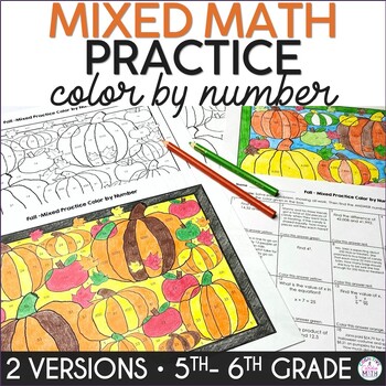 Preview of Fall Math Color by Number Sheets October Math 5th, 6th Grade Coloring Pages