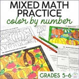 Fall Math 5th & 6th Grade Mixed Math Review Color by Numbe