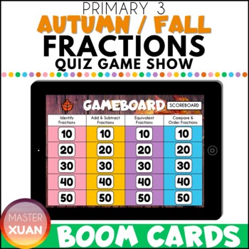 Preview of Fall Math Activities 3rd Grade - Fractions Quiz Game Show Boom Cards