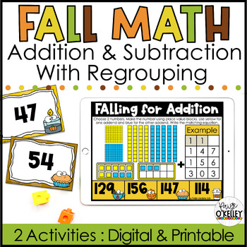 Preview of Fall Math Activities - Addition & Subtraction With Regrouping Fall Math Stations