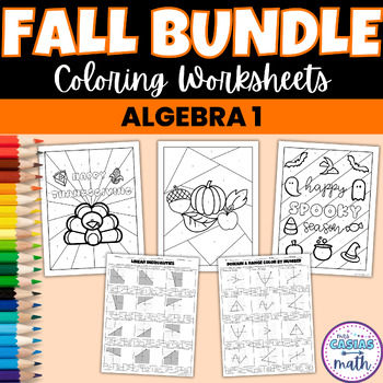 Preview of Fall Math Activities Algebra 1 Coloring Worksheets BUNDLE