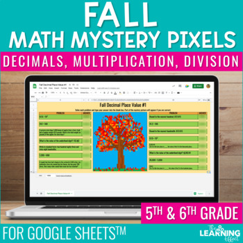 Preview of Fall Math Activities Digital Pixel Art | Decimals Multiplication Division