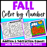 Fall Color by Number Math Games: Addition and Subtraction: