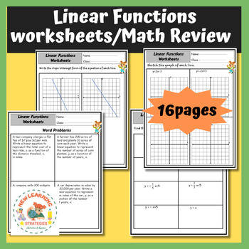 Preview of Fall Math Activities: Linear Functions Worksheets with Word Problems/Math Review
