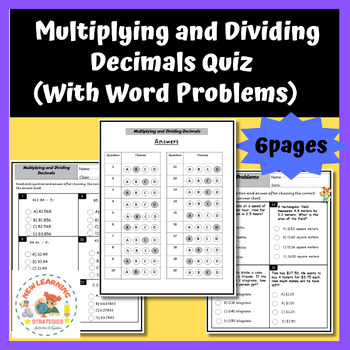 Preview of Math Activities:Multiplying and Dividing Decimals Quiz (With Word Problems)