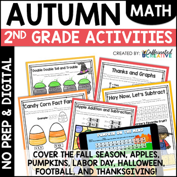 Preview of Fall Math Activities & Worksheets  2nd Grade No Prep & Digital Bundle