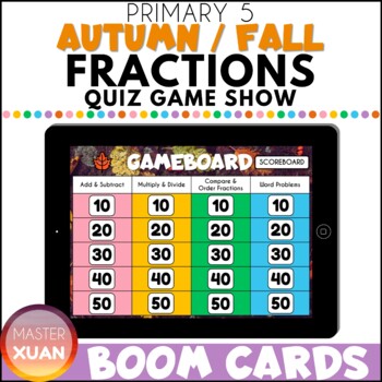 Preview of Fall Math Activities for 5th Grade - Fractions Quiz Game Show Boom Cards
