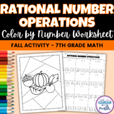 Fall Math Activity 7th Grade Rational Number Operations Coloring Worksheet