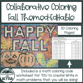 Preview of Fall Math Activity│Collaborative Coloring Poster & Bulletin Board│Editable