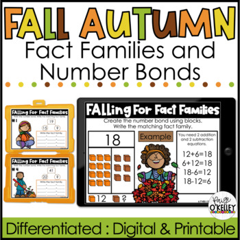 Preview of Fall Math Activity - Fact Families & Number Bonds Task Cards - Fall Math Station