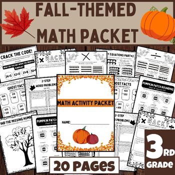 Preview of Fall Math Activity Packet (3rd Grade) |NO PREP| Answer Keys Included!