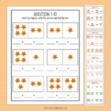 Fall Math Addition with Pictures Add to 10 Worksheets Numb
