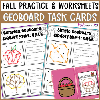 Preview of Fall Math Center Geoboards - Thanksgiving STEM Challenge Task Cards
