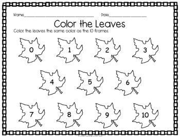 Fall Ten Frame Math Center- Color the Leaves by Wilder Learning Corner