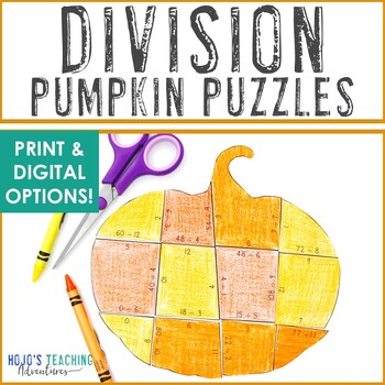 Preview of DIVISION Autumn Fall Math Pumpkin Activity Center Craftivity Game Puzzle