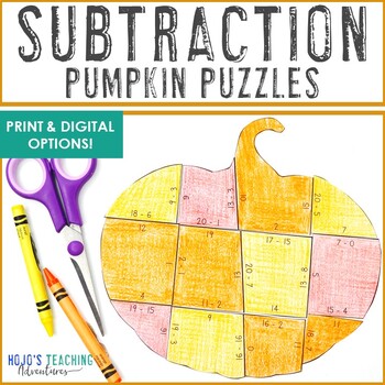 Preview of SUBTRACTION Pumpkin Craft | Autumn Fall Math Activity Center Game