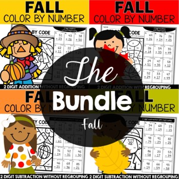 Preview of Fall Math Color Code 2 Digit Addition and Subtraction with without Regrouping