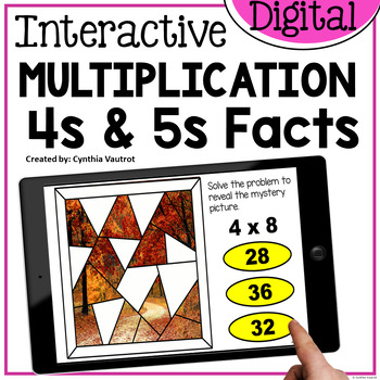 Preview of Fall Math Color by Code Multiplication Fact Fluency Game 4s Facts and 5s Facts