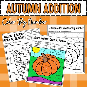 Preview of Fall Math Coloring Sheets Activities | Fall Math Color By Number, Addition to 20