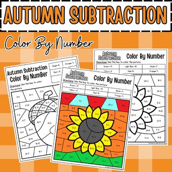 Preview of Fall Math Coloring Sheets | Fall Math Color By Number, Subtraction (1-20)!