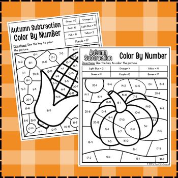 Fall Math Coloring Sheets | Fall Math Color By Number, Subtraction (1-20)!