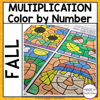 Preview of Fall Autumn Math Coloring Sheets Multiplication - Color by Number