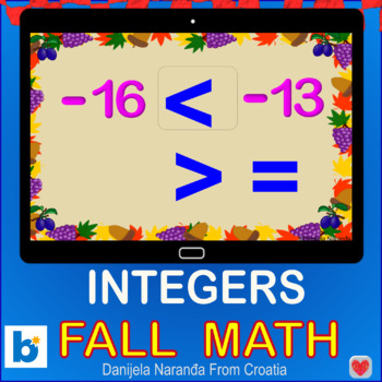 Preview of Fall Math Compare integers comparing negative numbers Boom ™ Cards