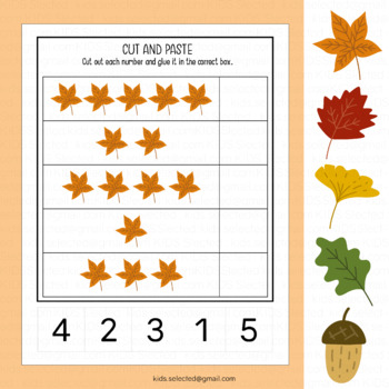 Fall Math Counting Leaves Game Numbers 1-5 Cut and Paste Count to 5 ...