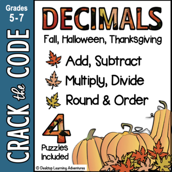 Preview of Fall Math - Decimal Computation Practice - Crack the Code