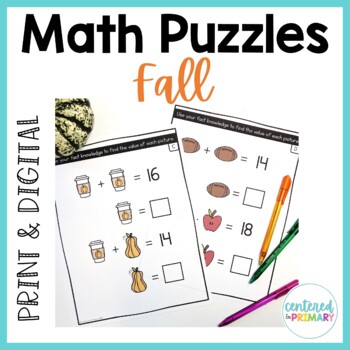 Preview of Fall Math Enrichment Picture Puzzle Brain Teasers | Digital & Printable