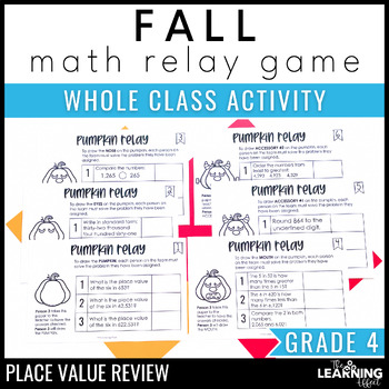 Preview of Fall Math Game for 4th Grade | Relay Review Activity | Place Value