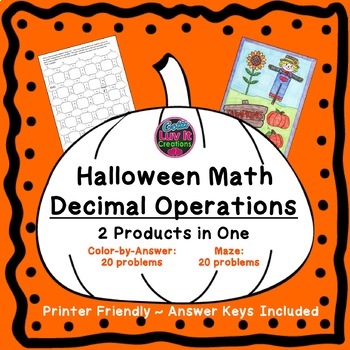 Preview of Fall Halloween Math Decimal Operations Maze & Color By Number Holiday Bundle