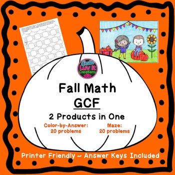 Preview of Fall Halloween Math GCF Maze & Color By Number Holiday Activity Bundle