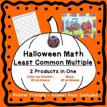 Preview of Fall Halloween Math LCM Maze & Color by Number Holiday Activity Bundle