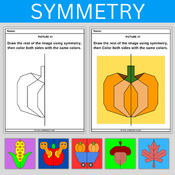 Preview of Fall Math Lines of Symmetry Drawing and Coloring Art Activity