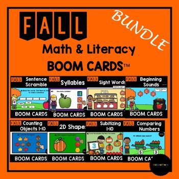 Preview of Fall Math & Literacy BOOM CARDS™ Bundle Distance Learning