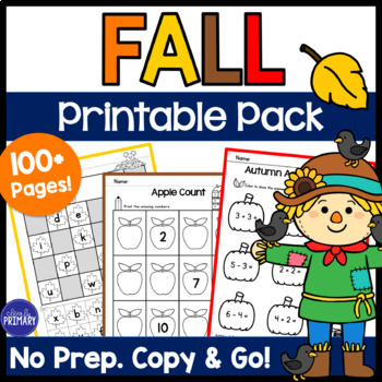 Preview of Fall Math & Literacy Worksheets, Morning Work w/ Fall Writing & Color by Code