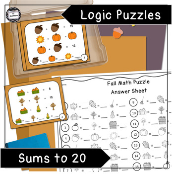 Preview of Fall Math Logic Puzzle Enrichment Activity Addition Sums to 20  1st Grade