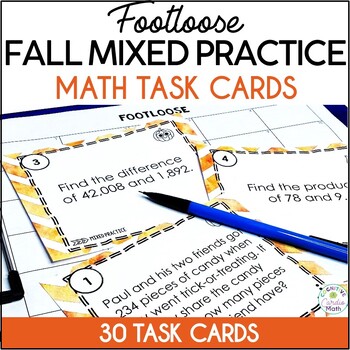 Preview of Fall Math Mixed Review 4th, 5th, 6th Grade Task Cards October Math Activity