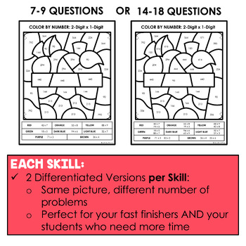 Fall Math Multidigit Multiplication Color by Code Practice Activities