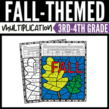 Preview of Fall Math Multiplication Color by Number Worksheets
