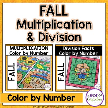 Preview of Fall Math Multiplication and Division Coloring Sheets Bundle - Color by Number