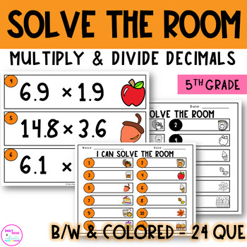 Preview of Fall Math Multiplying and Dividing Decimals Solve the Room Activity 5th Grade