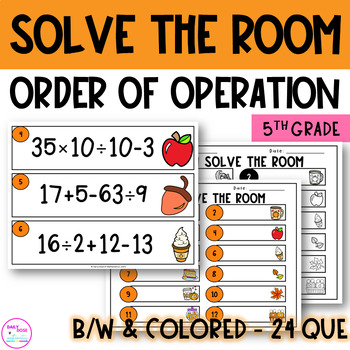 Preview of Fall Math Order of Operations Solve the Room Activity for 5th Grade