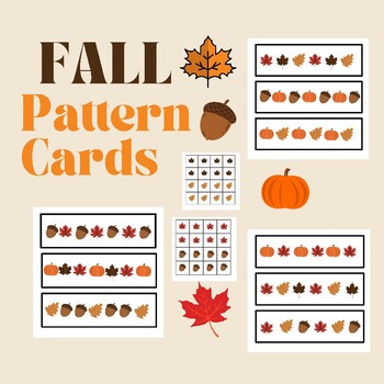 Preview of Fall Math Pattern Cards - PreK, Kindergarten