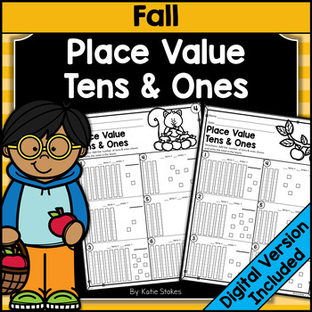 Preview of Fall Math Place Value Tens and Ones Worksheets | Print & Digital