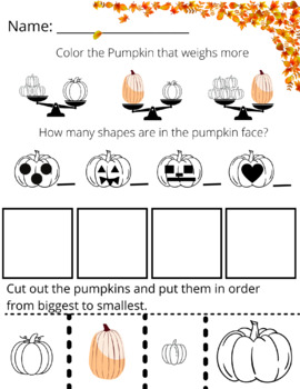 Preview of Fall Math- Pumpkin Worksheet