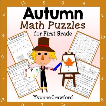 Preview of Fall Math Puzzles | 1st Grade | Autumn | Math Skills Review | Math Enrichment