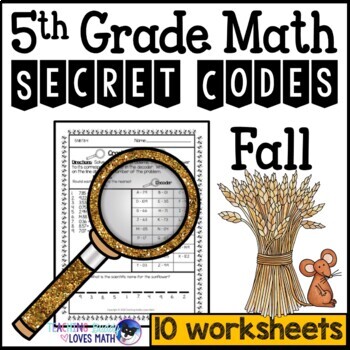 Preview of Fall Math Secret Code Worksheets 5th Grade Common Core